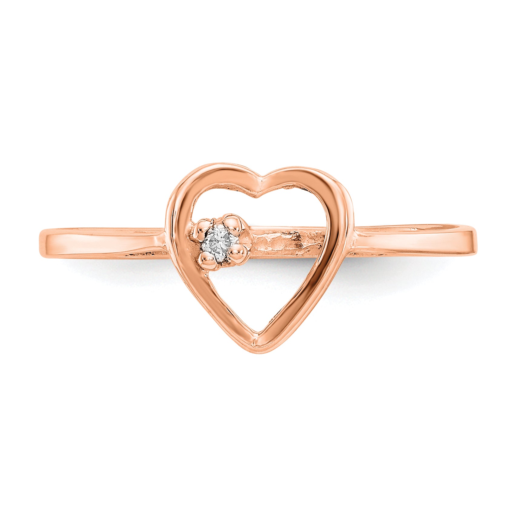14k Rose Gold Polished AA Diamond Heart Ring