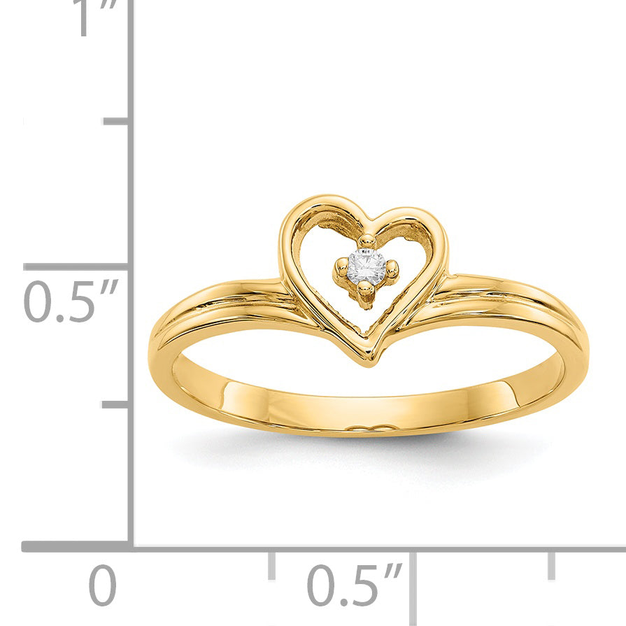 14k Polished AA Diamond heart ring