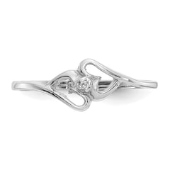14k White Gold Polished AA Diamond Heart Ring