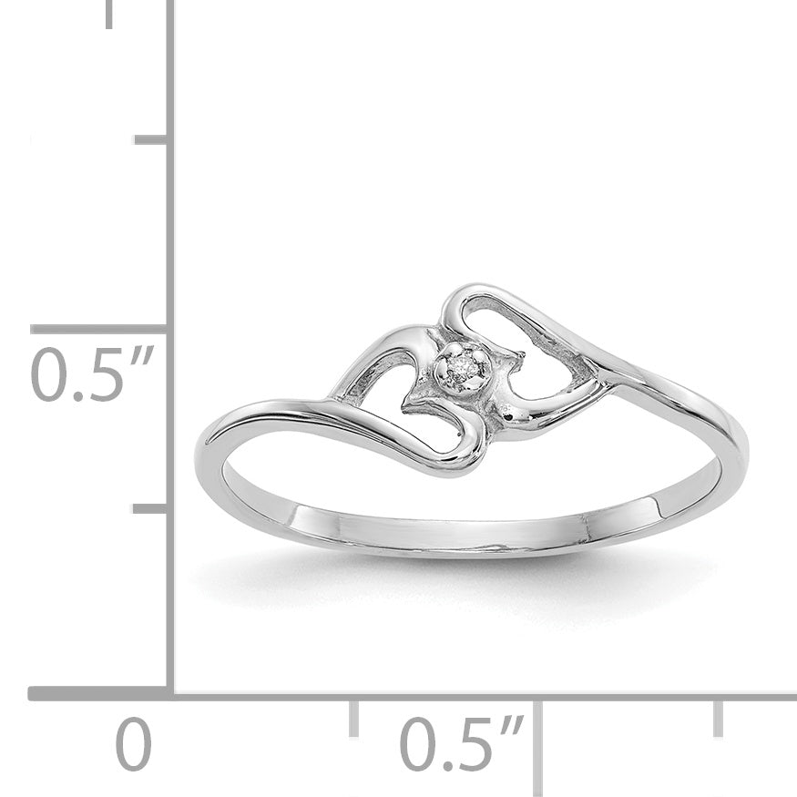 14k White Gold Polished AA Diamond Heart Ring