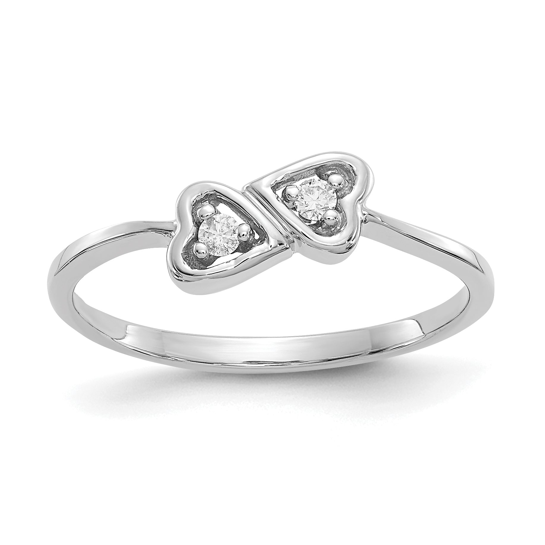 14k White Gold Polished AA Diamond Heart Ring Main image