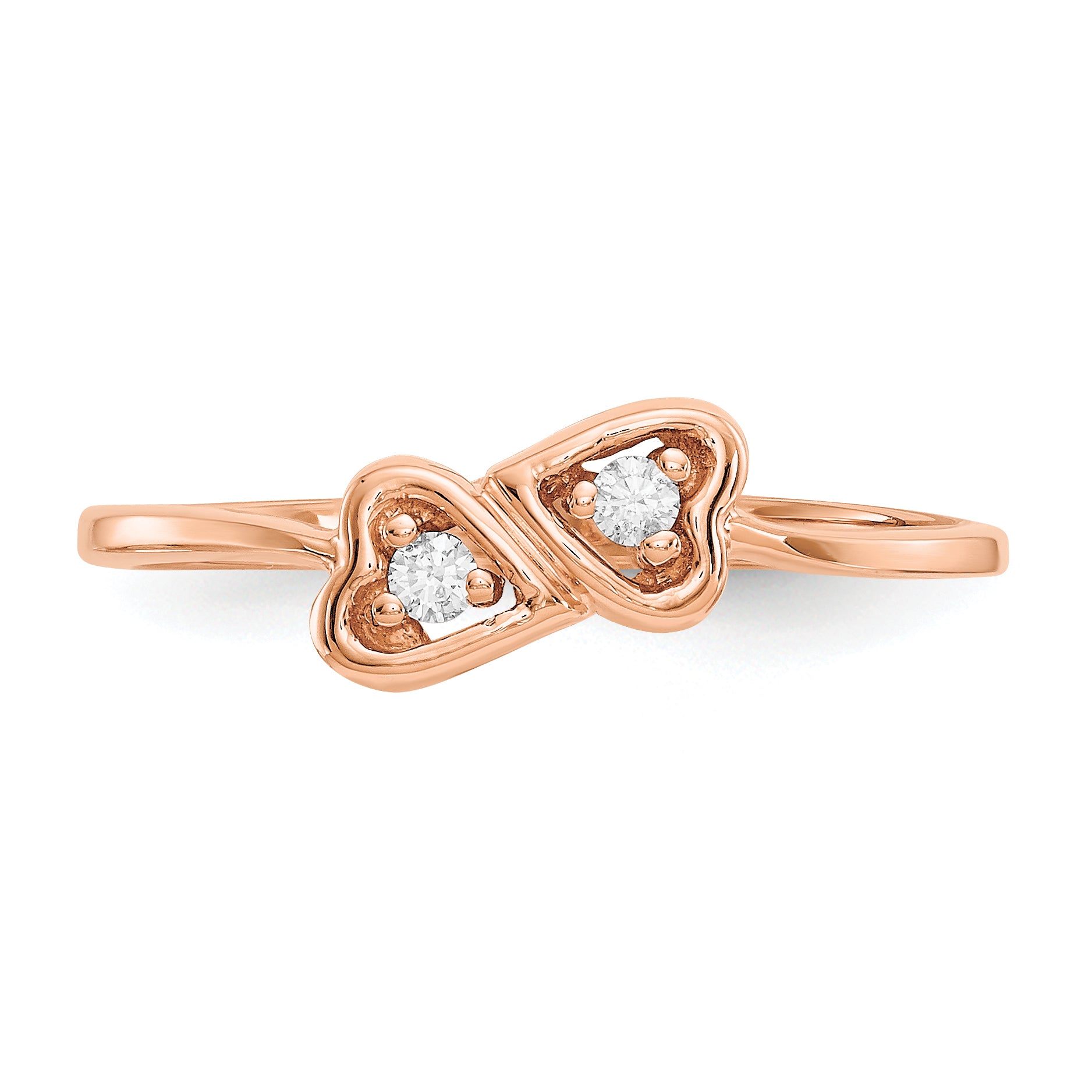 14k Rose Gold Polished AA Diamond Heart Ring
