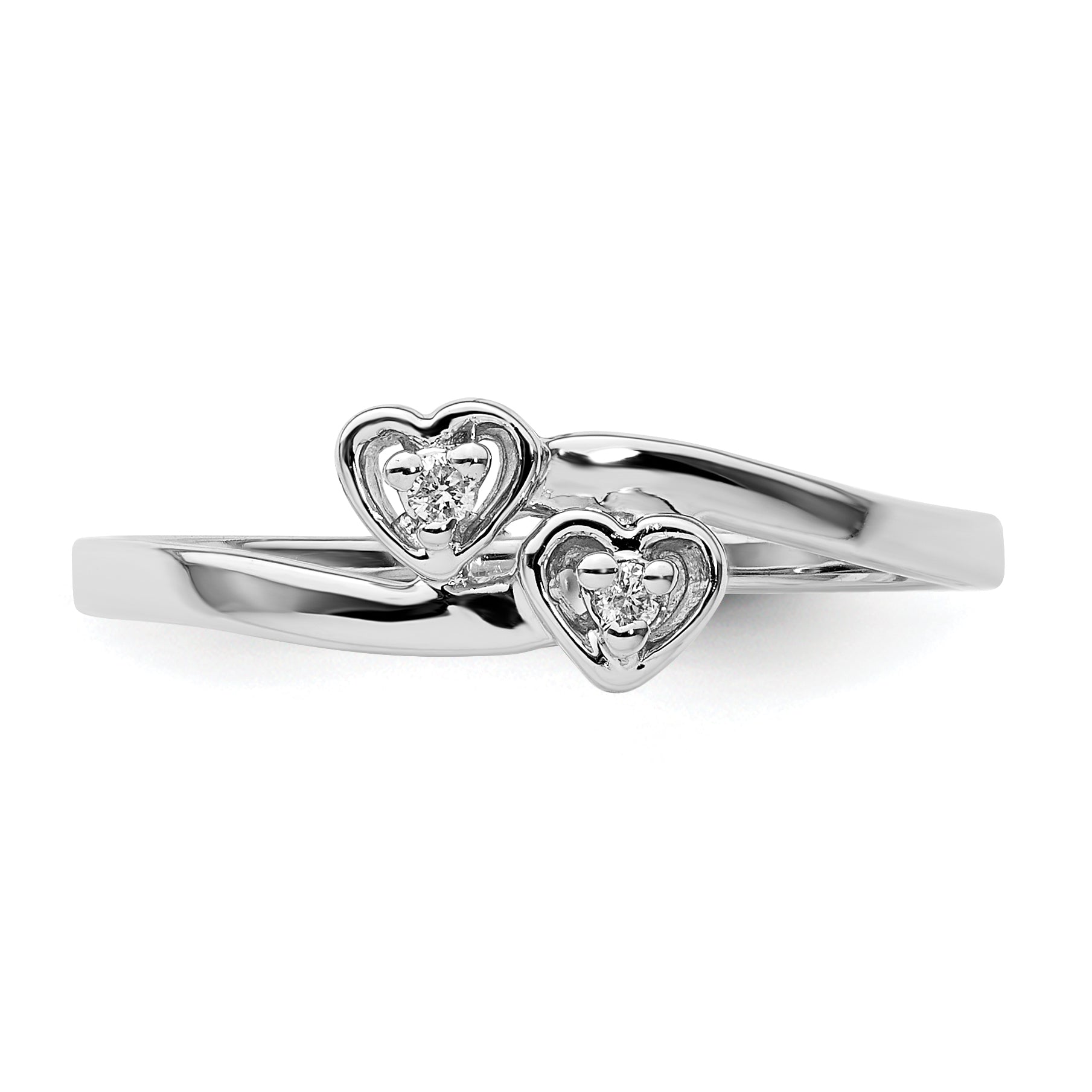 14k White Gold Polished AA Diamond heart ring