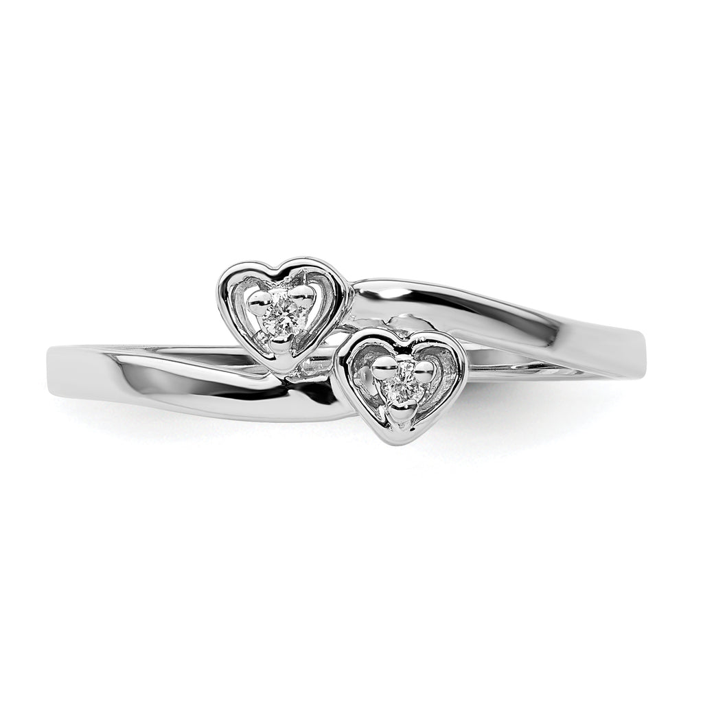 14k White Gold Polished AA Diamond heart ring
