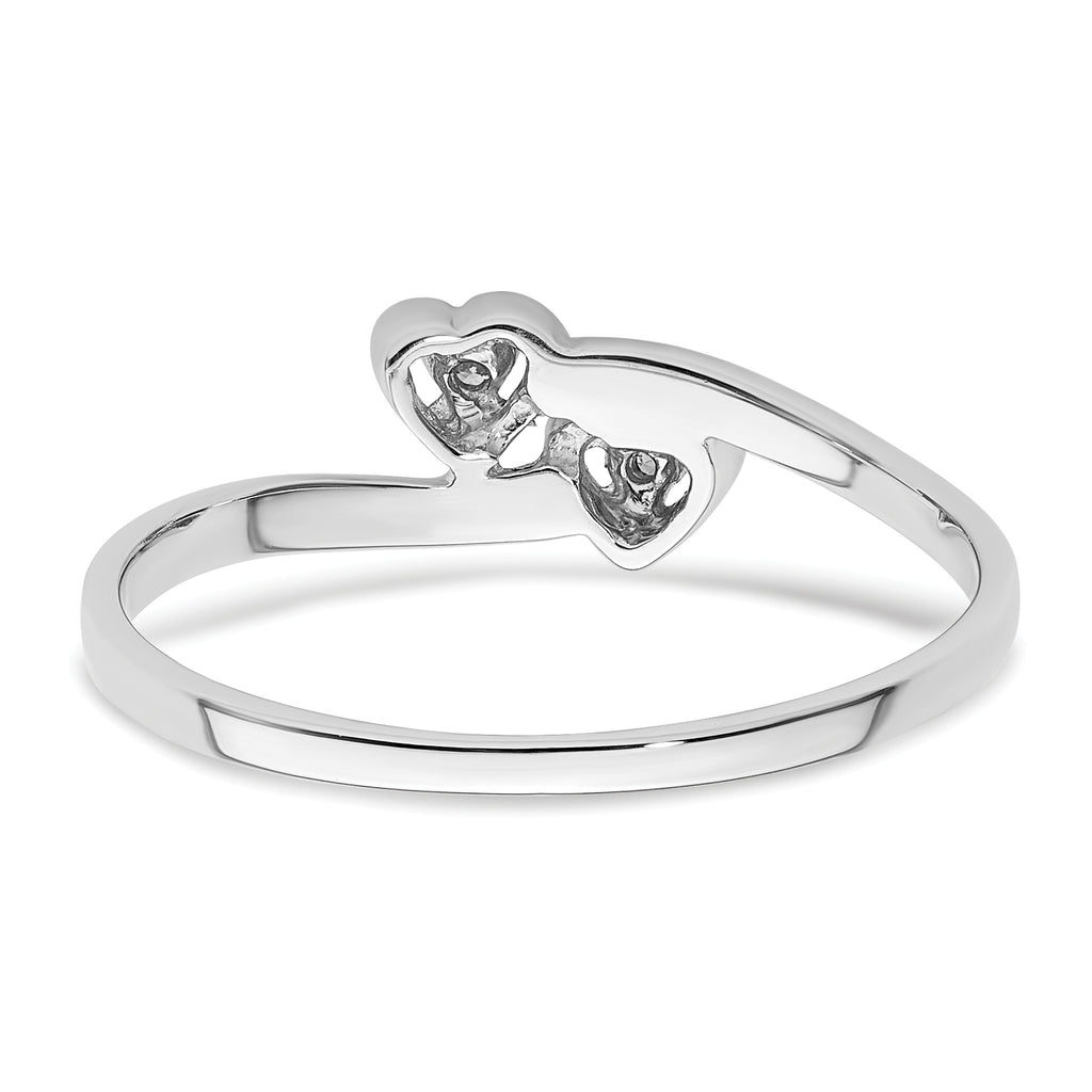 14k White Gold Polished AA Diamond heart ring