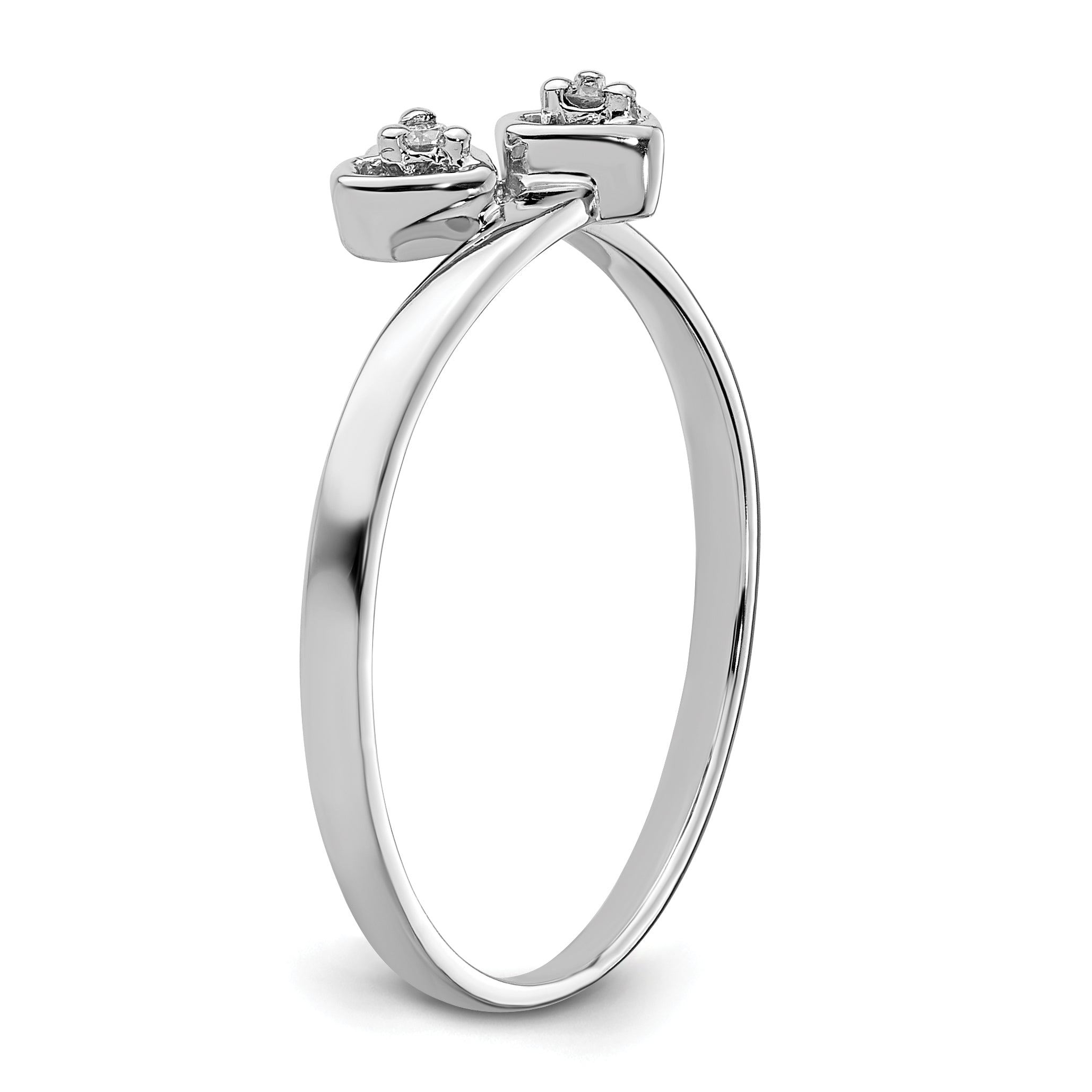 14k White Gold Polished AA Diamond heart ring
