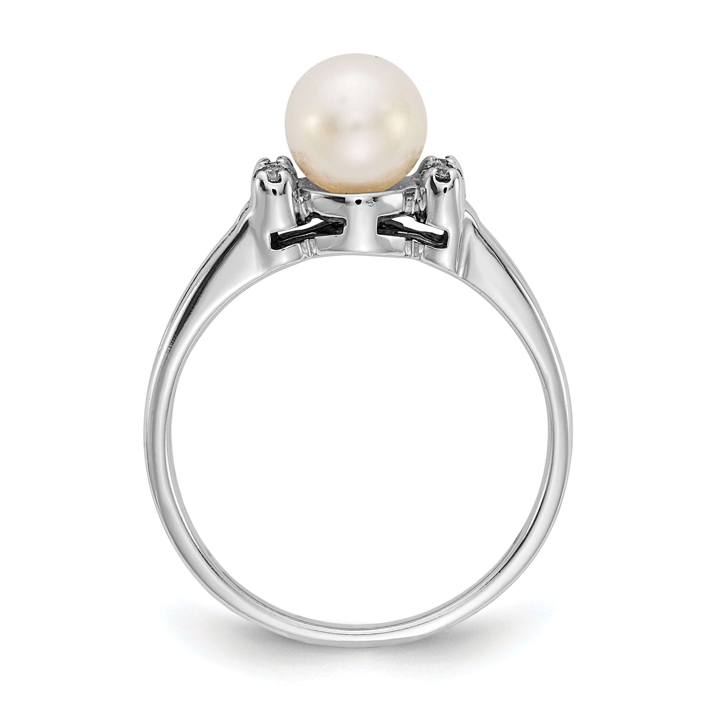 14k White Gold 6mm FW Cultured Pearl AA Diamond ring Secondary image