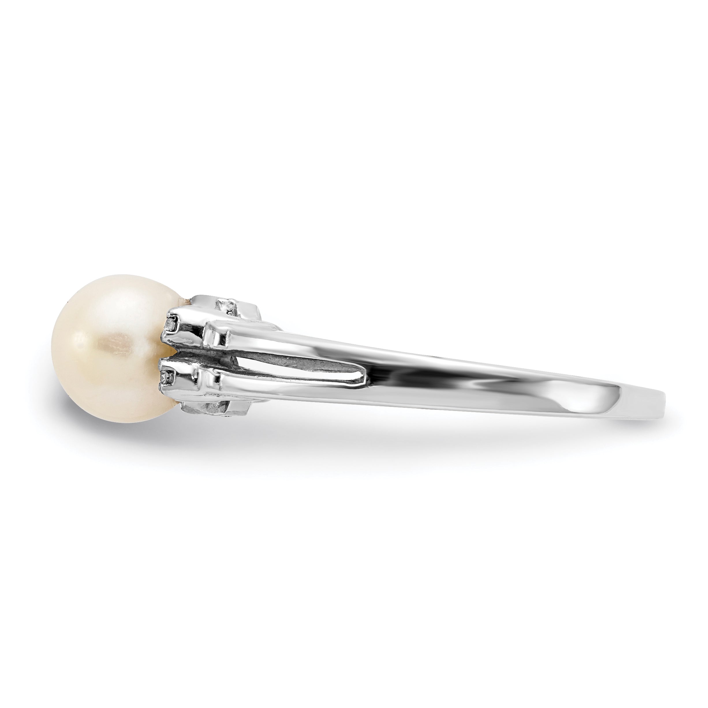 14k White Gold 6mm FW Cultured Pearl AA Diamond ring