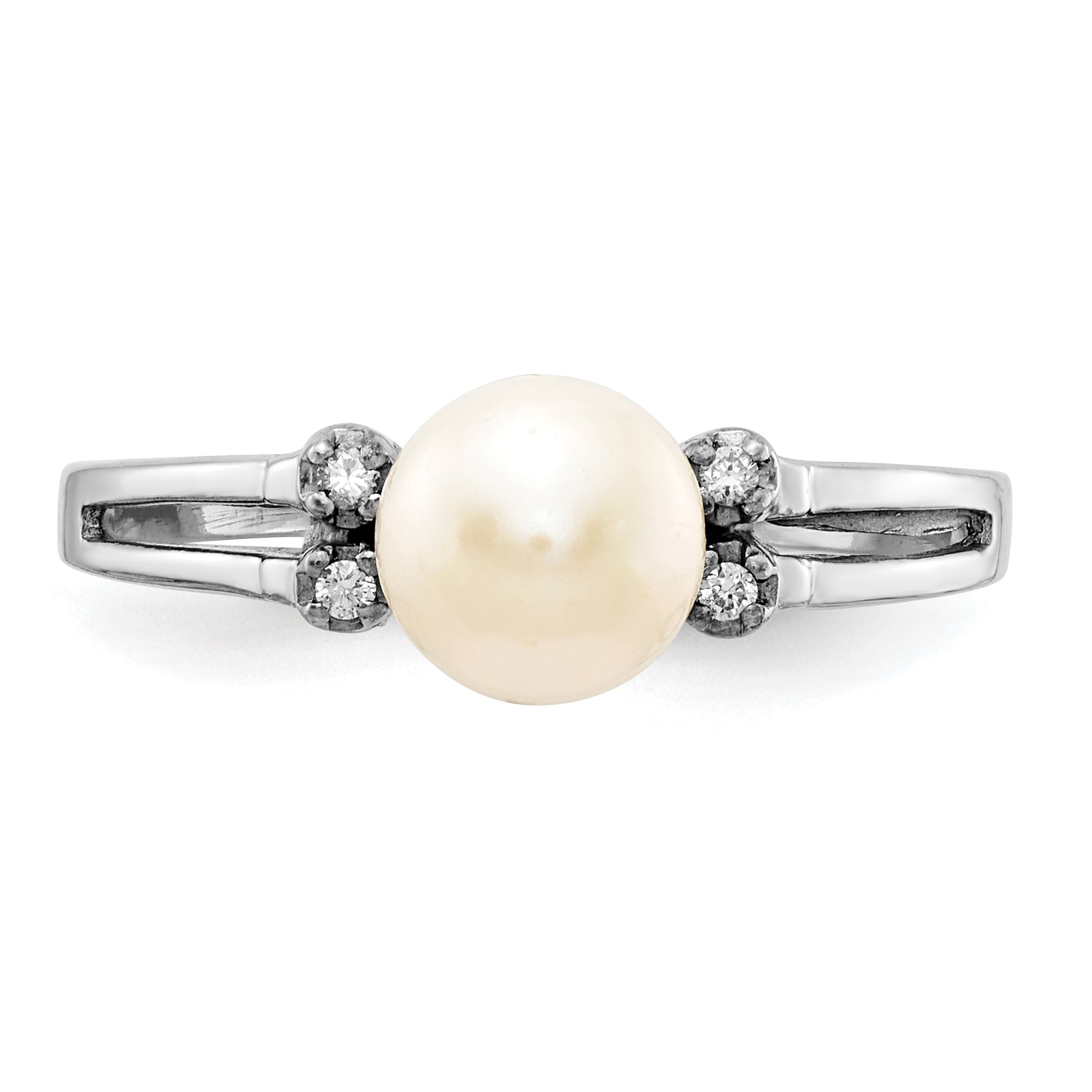 14k White Gold 6mm FW Cultured Pearl AA Diamond ring