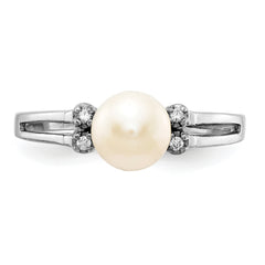 14k White Gold 6mm FW Cultured Pearl AA Diamond ring