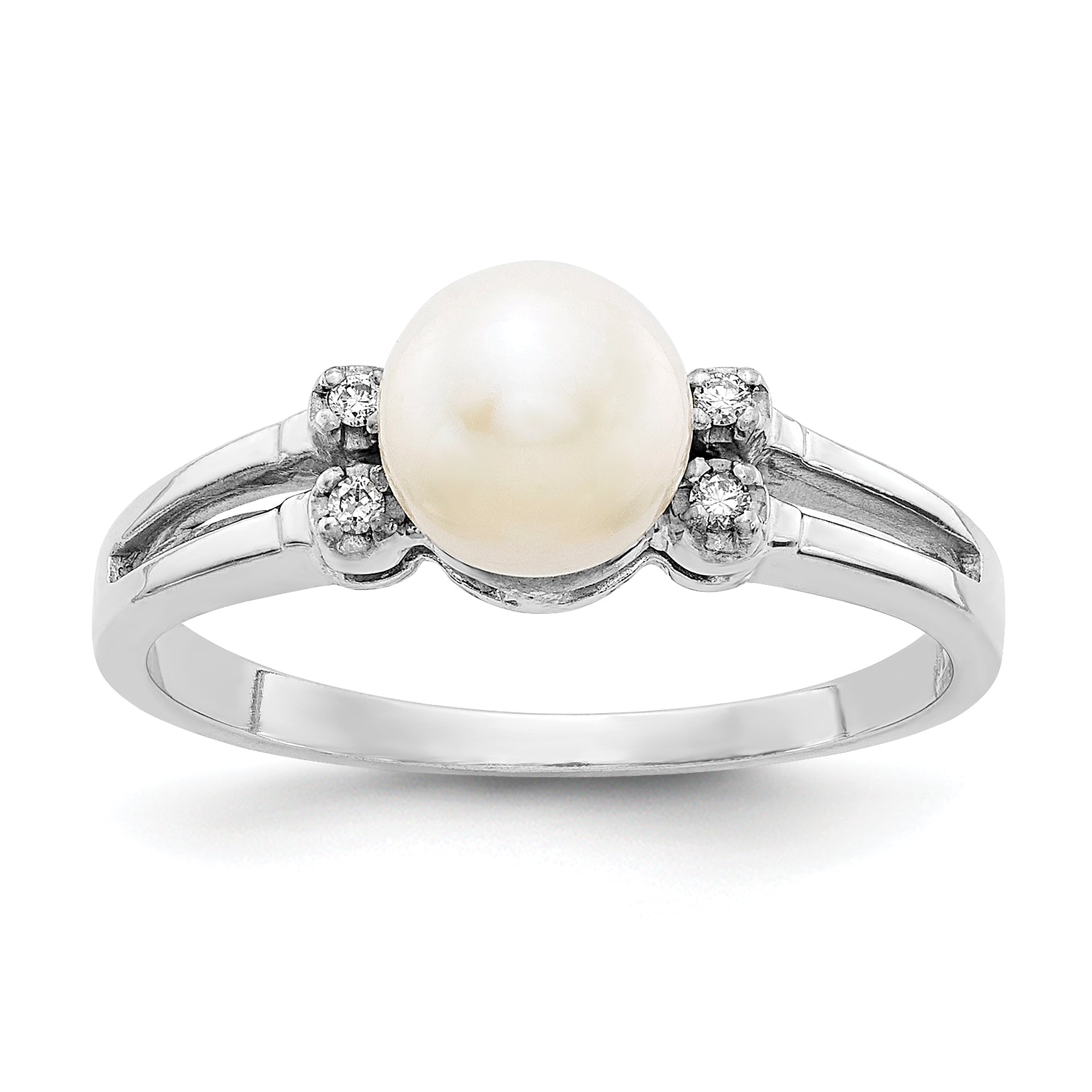 14k White Gold 6mm FW Cultured Pearl AA Diamond ring Main image