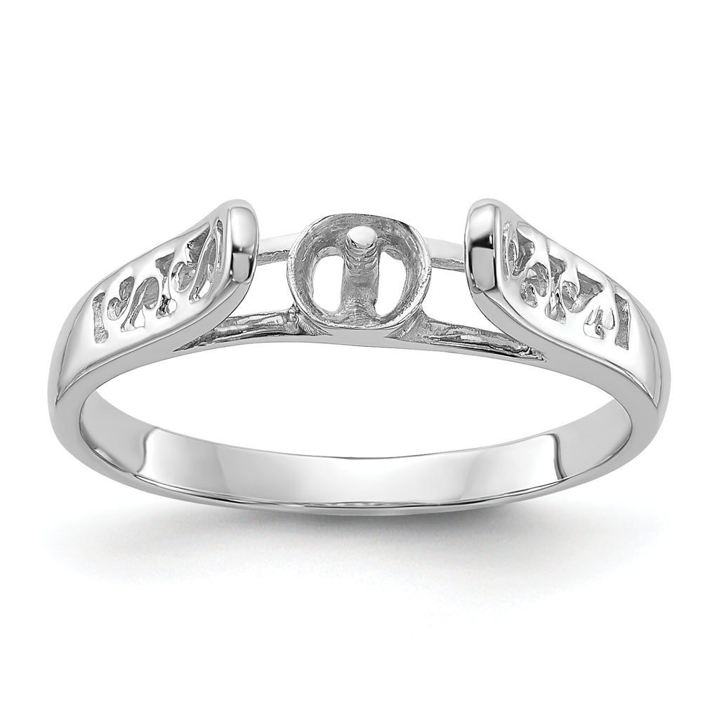 14k White Gold Polished Pearl Filigree Ring Mounting (No Stone Included)