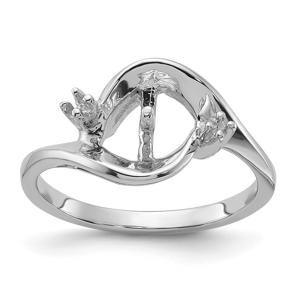 14k White Gold Polished Diamond & Pearl Ring Mounting (No Stone Included)