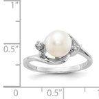 14k White Gold 7mm FW Cultured Pearl AA Diamond ring