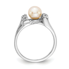 14k White Gold 6mm FW Cultured Pearl AA Diamond Ring
