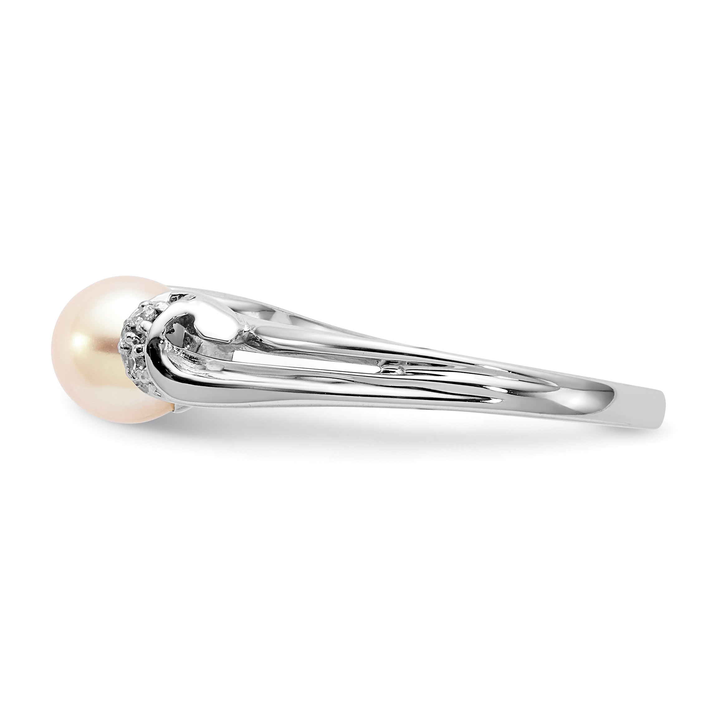 14k White Gold 6mm FW Cultured Pearl AA Diamond Ring