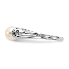 14k White Gold 6mm FW Cultured Pearl AA Diamond Ring
