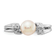 14k White Gold 6mm FW Cultured Pearl AA Diamond Ring