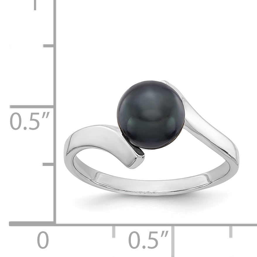 14k White Gold 7mm Black FW Cultured Pearl Ring