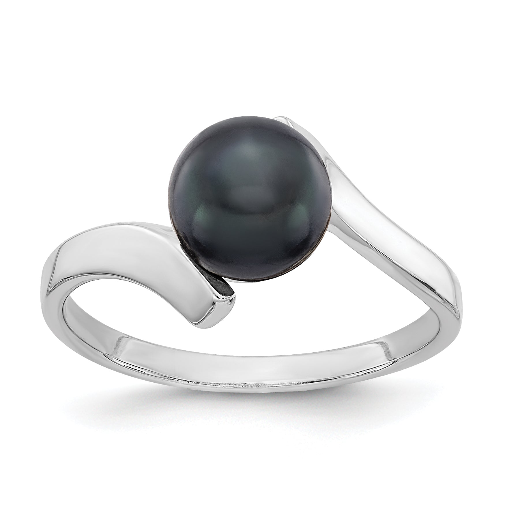 14k White Gold 7mm Black FW Cultured Pearl Ring Main image