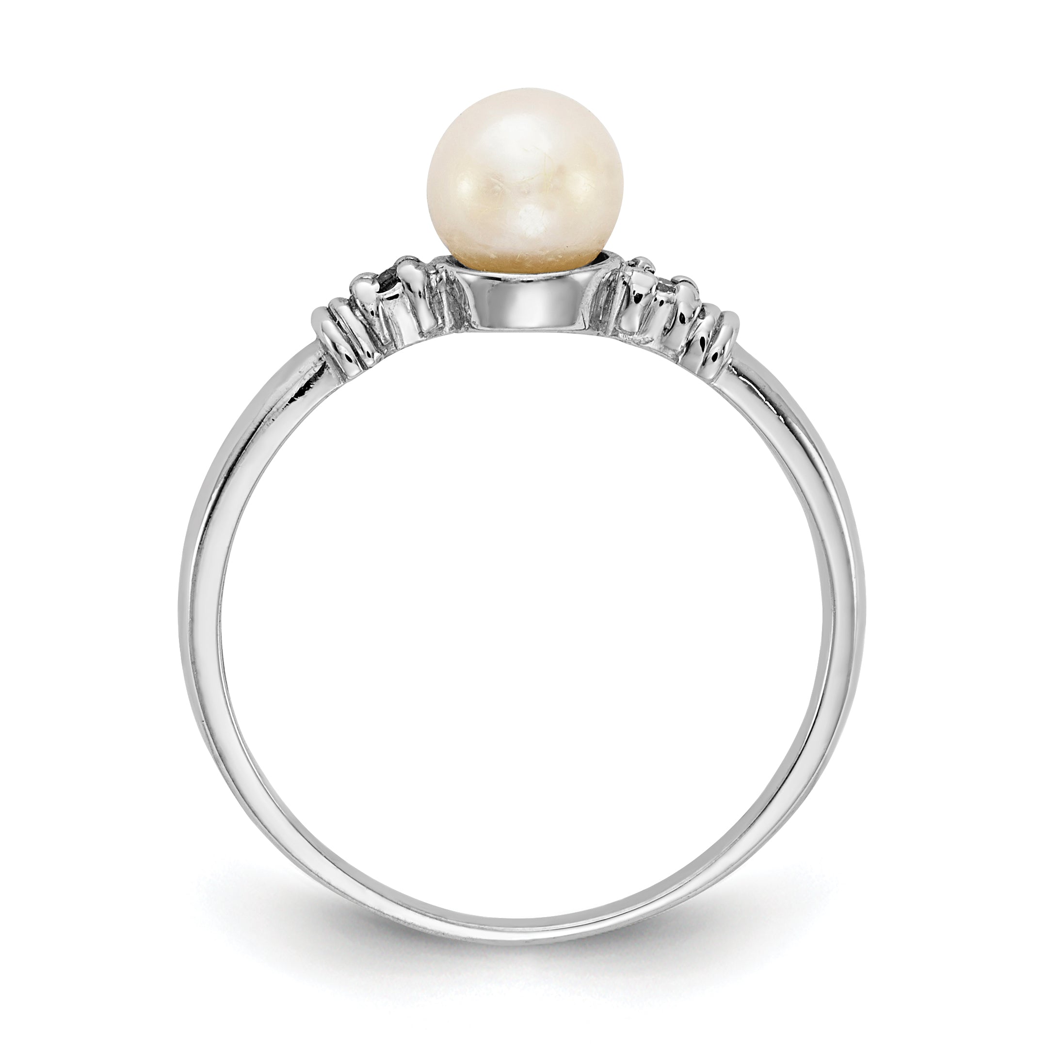 14k White Gold 5mm FW Cultured Pearl AA Diamond ring