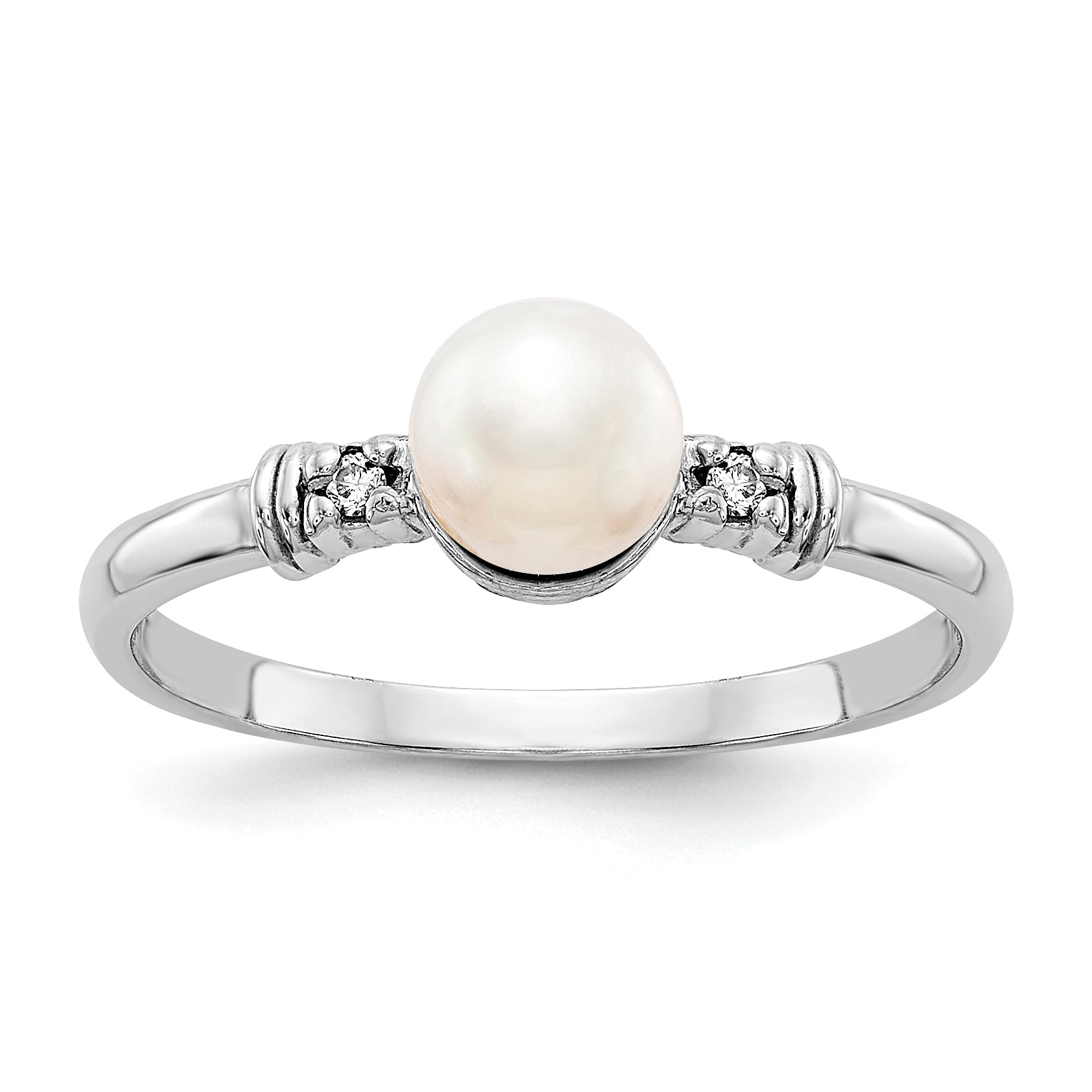14k White Gold 5mm FW Cultured Pearl AA Diamond ring Main image