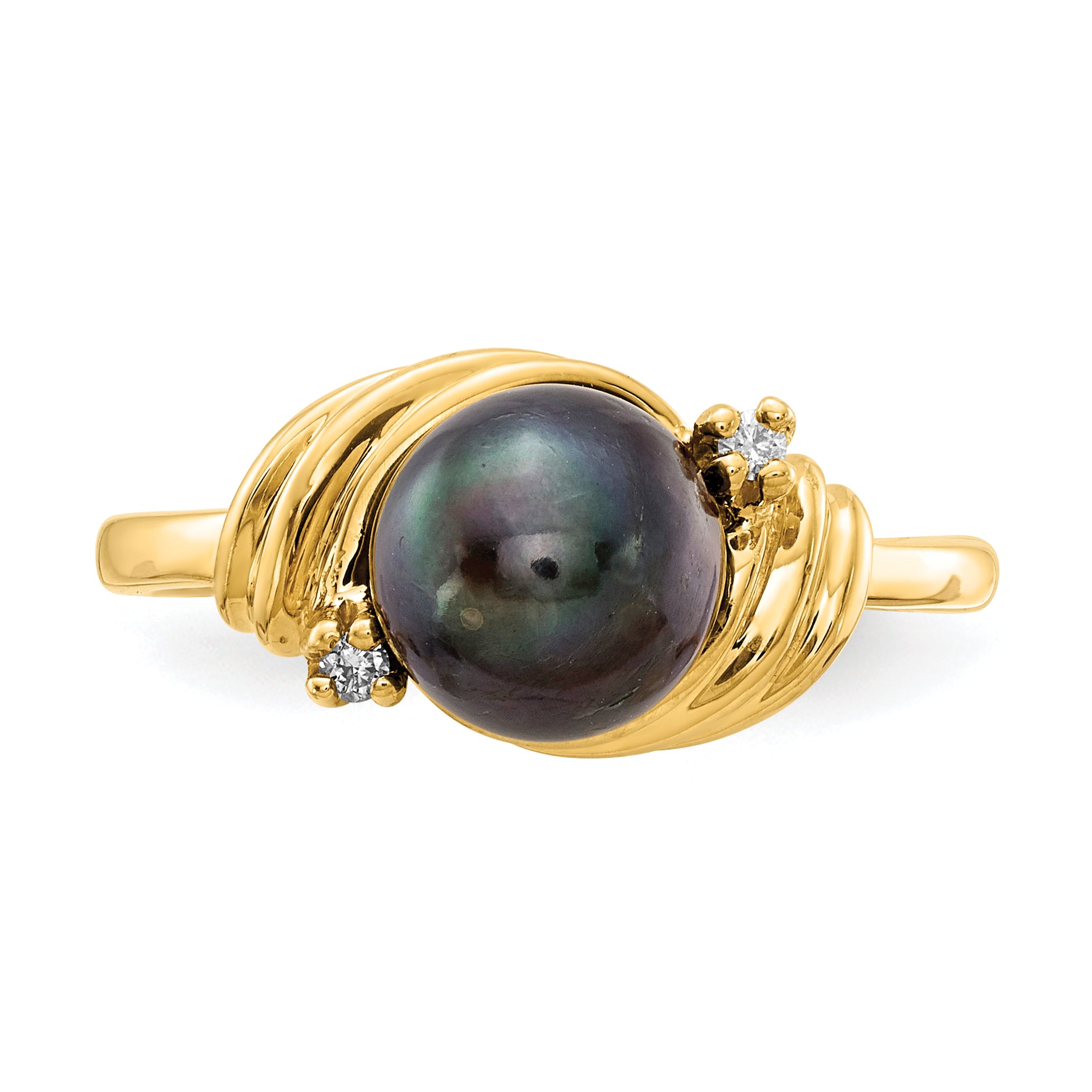 14k Black FW Cultured Pearl & Diamond Ring