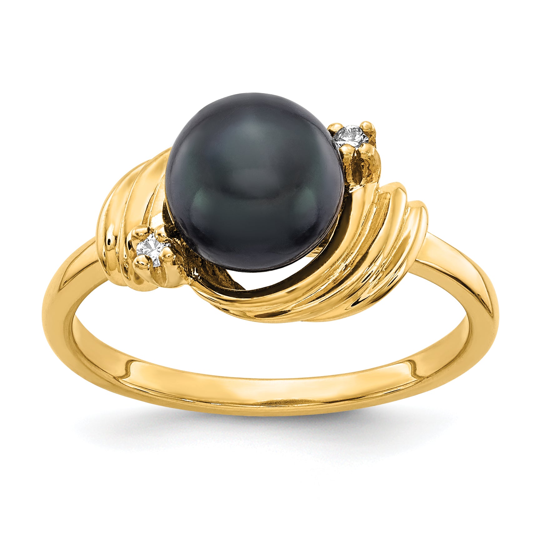 14k Black FW Cultured Pearl & Diamond Ring Main image