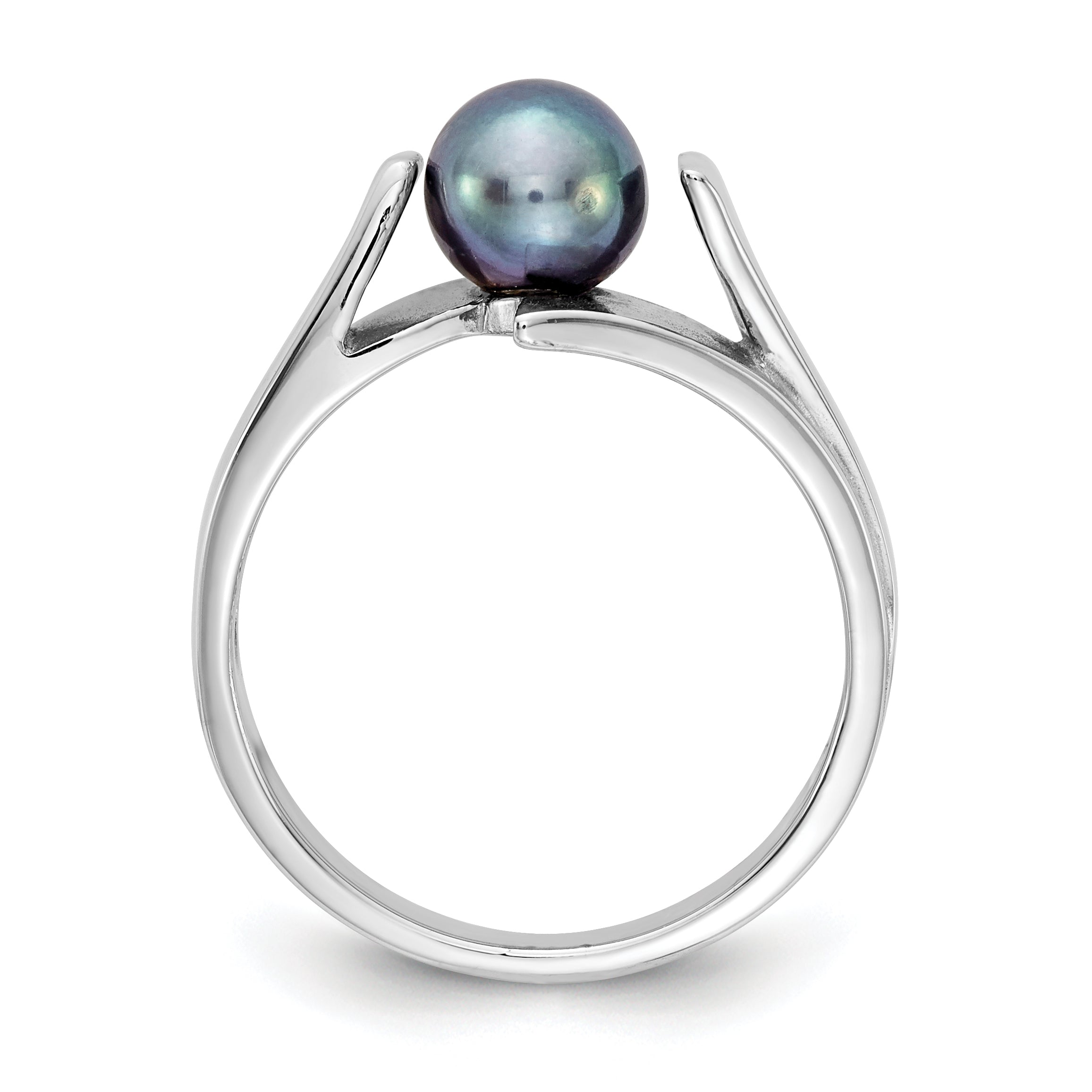 14k White Gold 6mm Black FW Cultured Pearl ring Secondary image