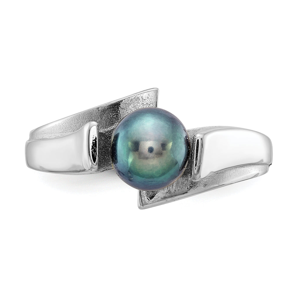 14k White Gold 6mm Black FW Cultured Pearl ring