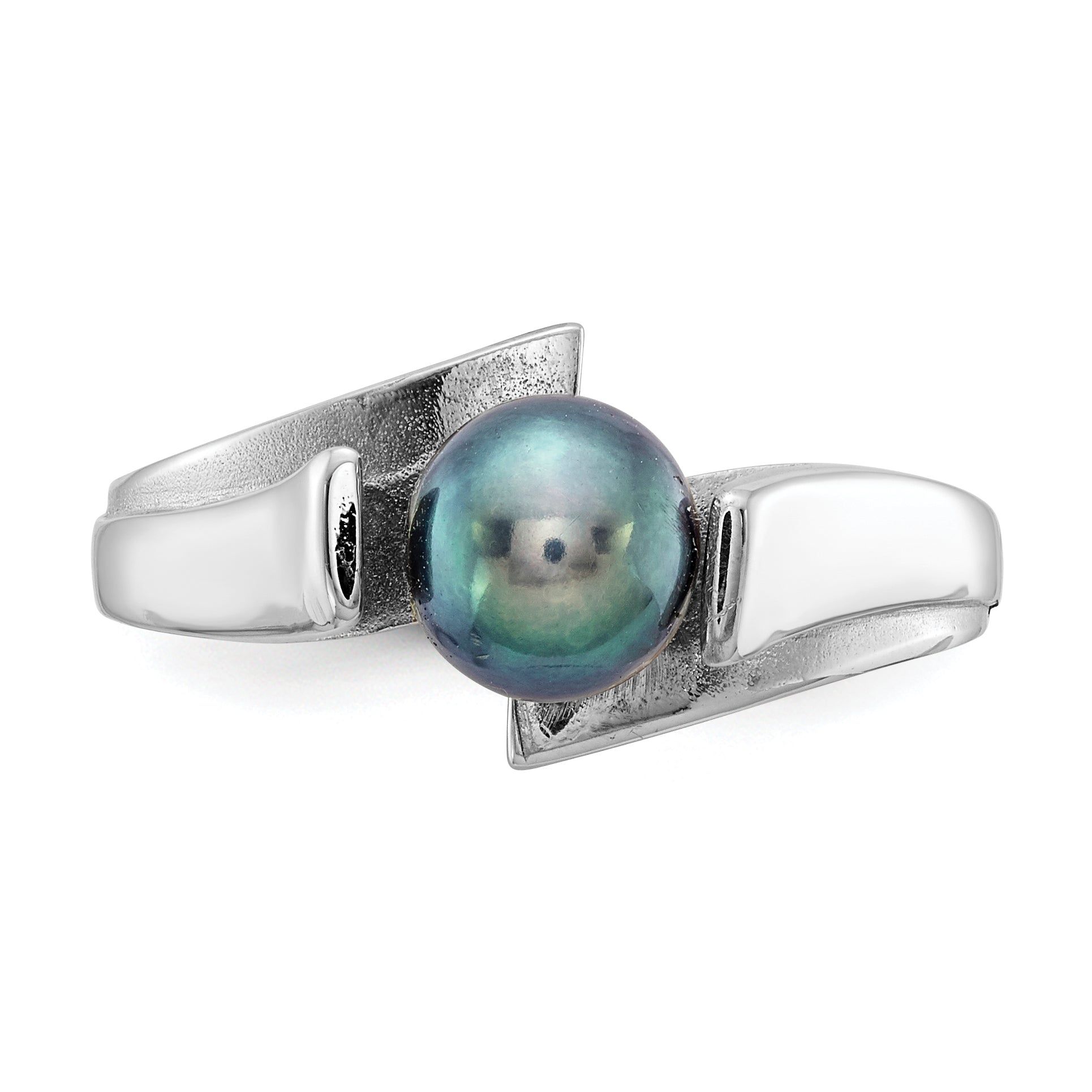 14k White Gold 6mm Black FW Cultured Pearl ring