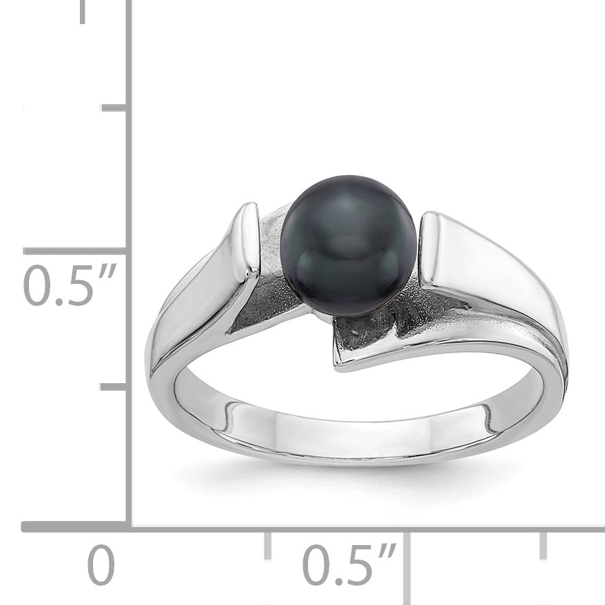 14k White Gold 6mm Black FW Cultured Pearl ring