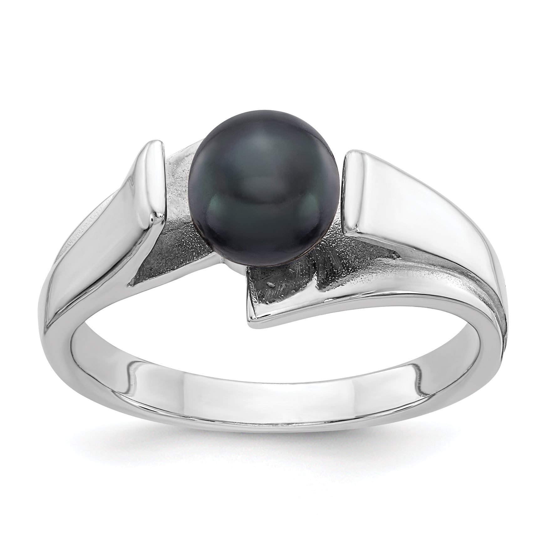 14k White Gold 6mm Black FW Cultured Pearl ring Main image
