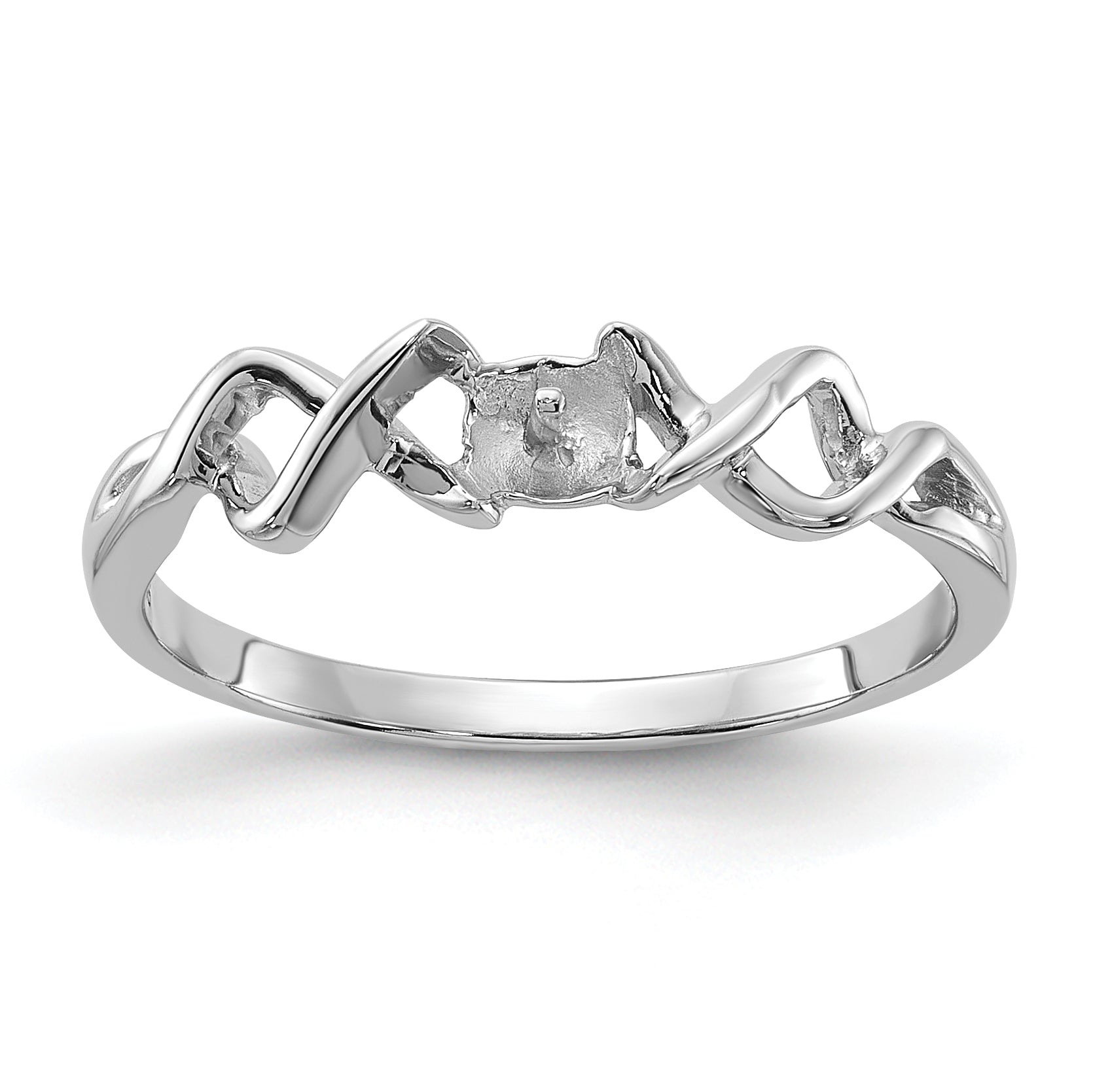 14k White Gold Polished Pearl Twisted Ring Mounting (No Stone Included) Main image