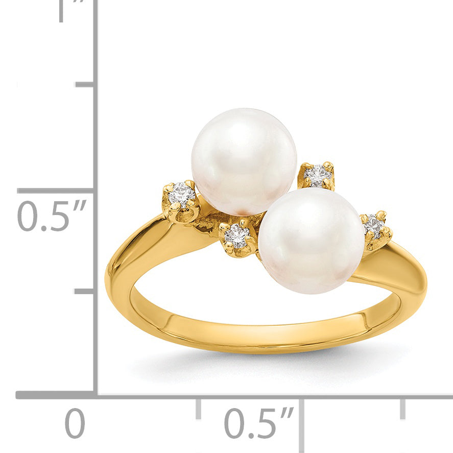 14k 6mm FW Cultured Pearl AA Diamond ring