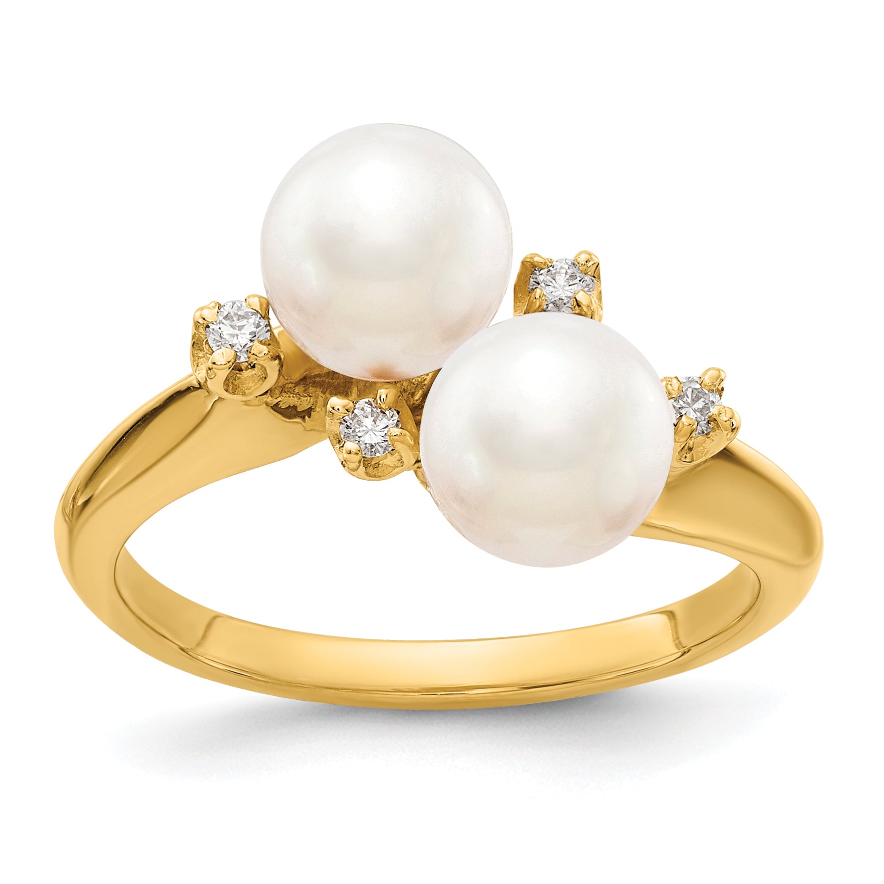 14k 6mm FW Cultured Pearl AA Diamond ring Main image