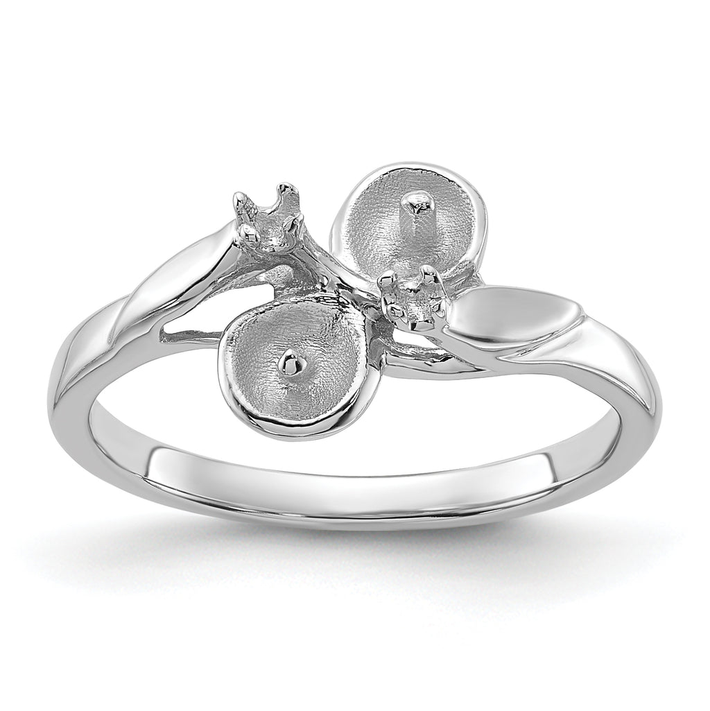 14k White Gold Polished Diamond & Pearl Ring Mounting (No Stone Included)
