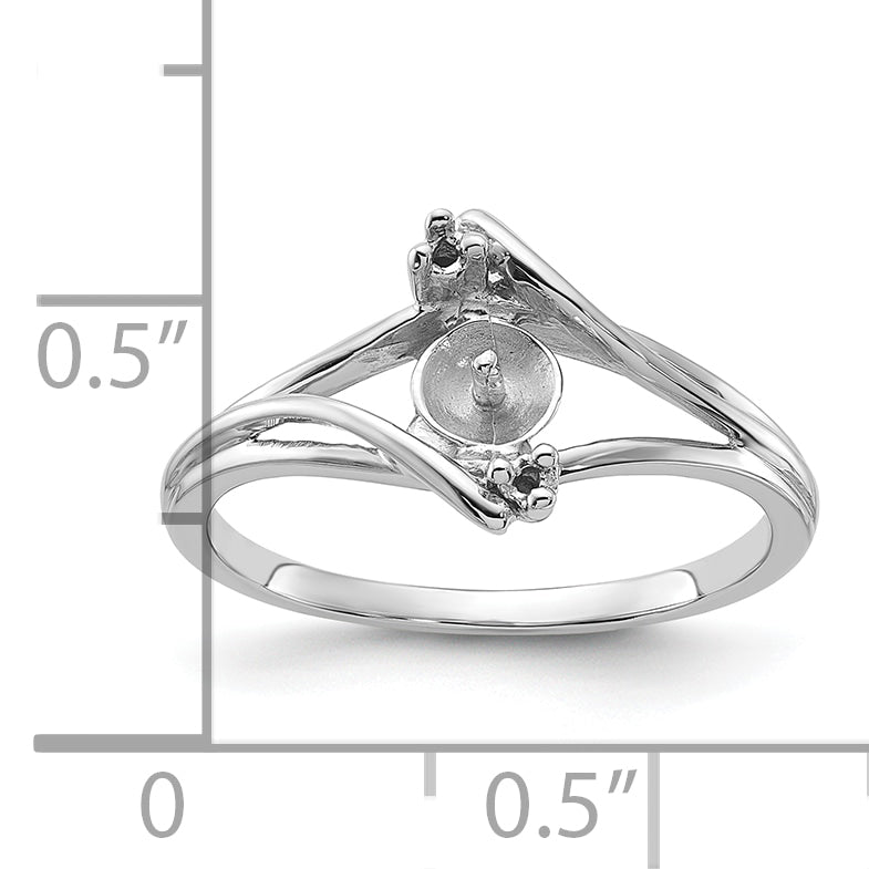 14k White Gold Polished Diamond & Pearl Ring Mounting (No Stone Included)