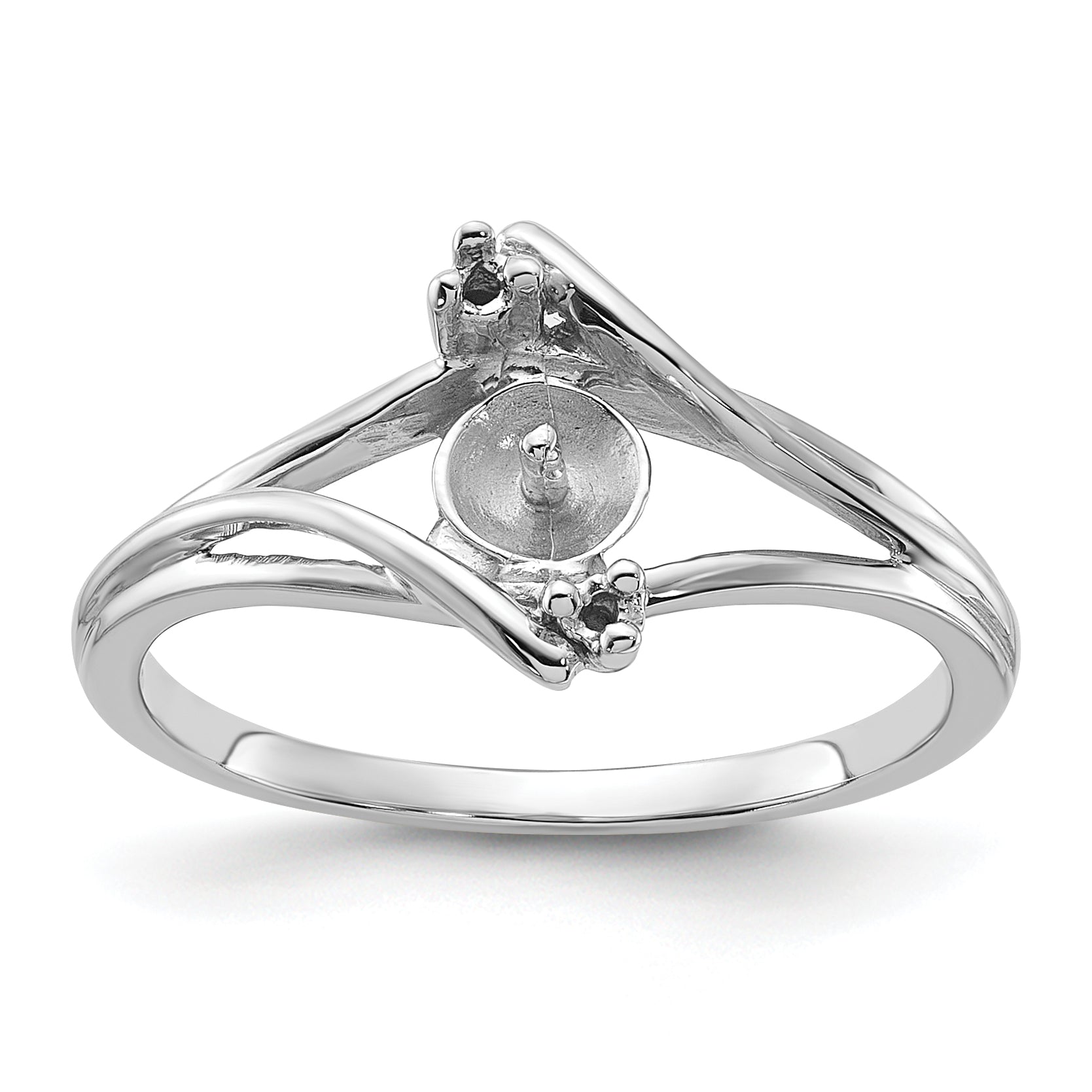 14k White Gold Polished Diamond & Pearl Ring Mounting (No Stone Included) Main image