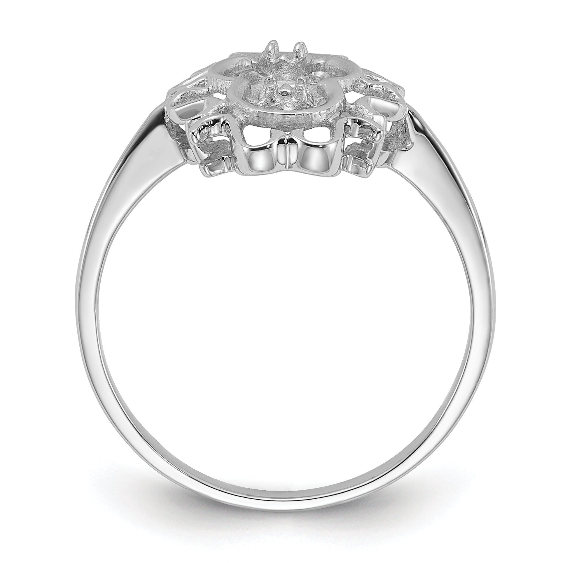 14k White Gold Polished Diamond & Pearl Scroll Ring Mounting (No Stone Included)