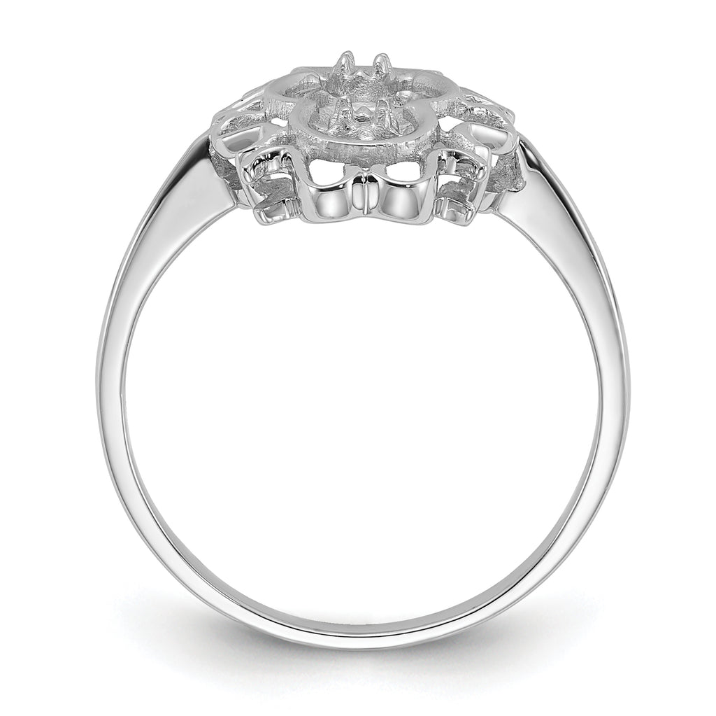 14k White Gold Polished Diamond & Pearl Scroll Ring Mounting (No Stone Included)