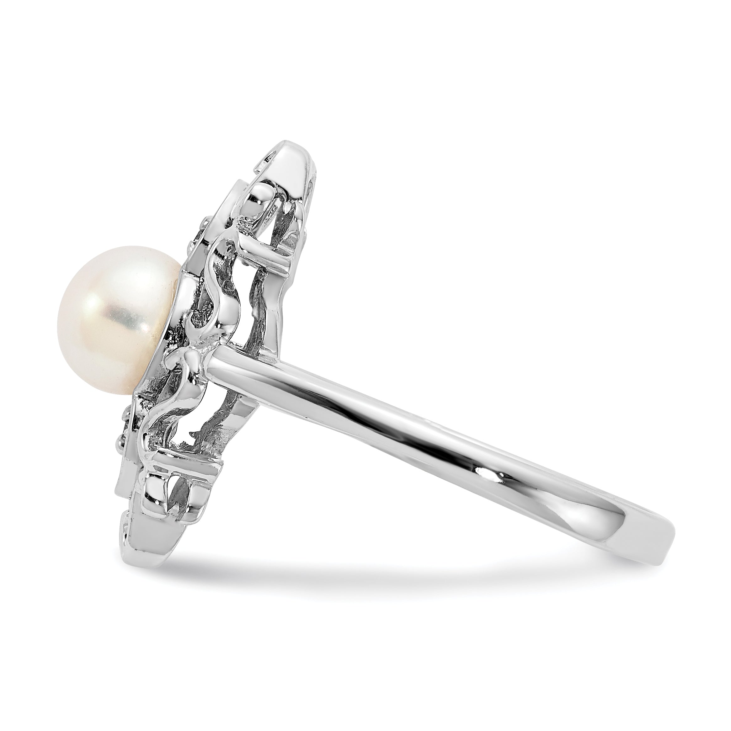 14k White Gold FW Cultured Pearl & Diamond Ring