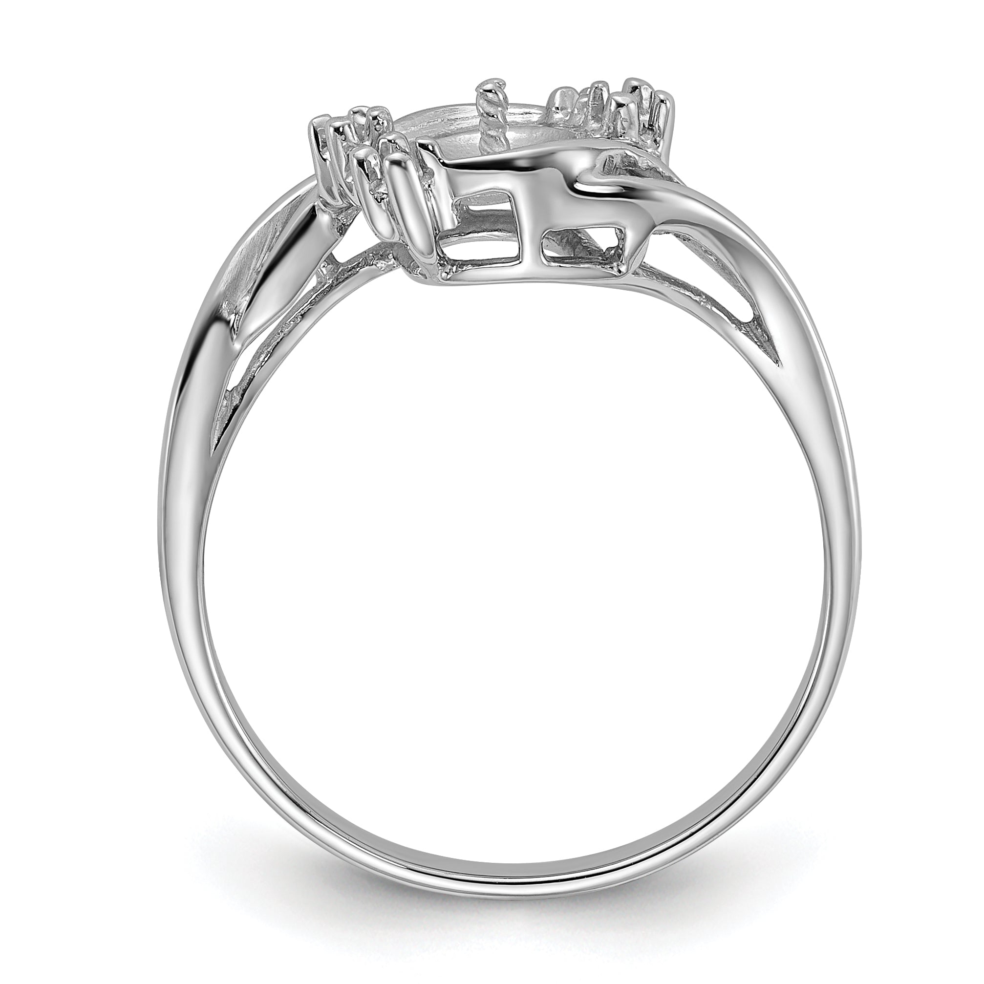 14k White Gold Polished Diamond & Pearl Ring Mounting (No Stone Included) Secondary image