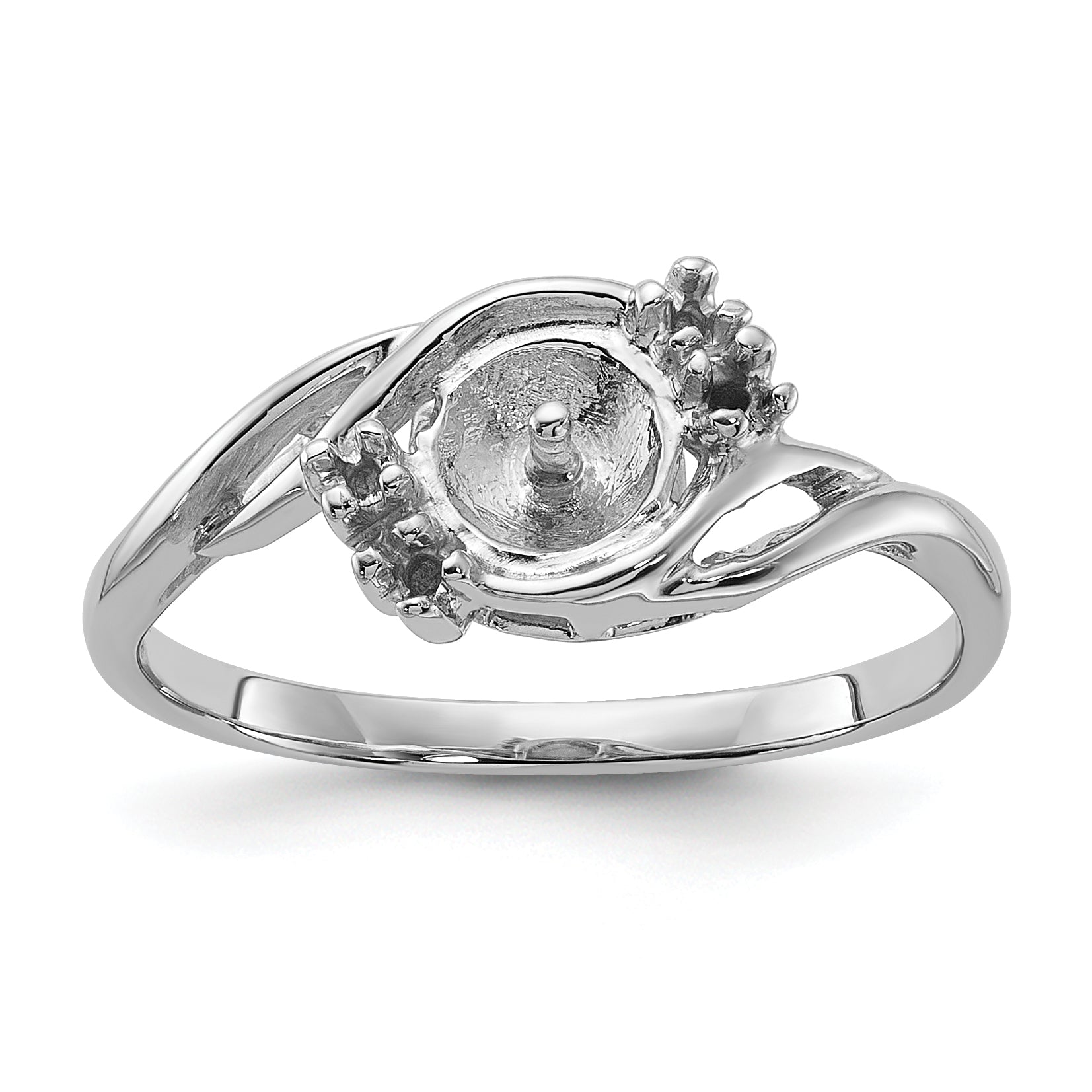 14k White Gold Polished Diamond & Pearl Ring Mounting (No Stone Included) Main image