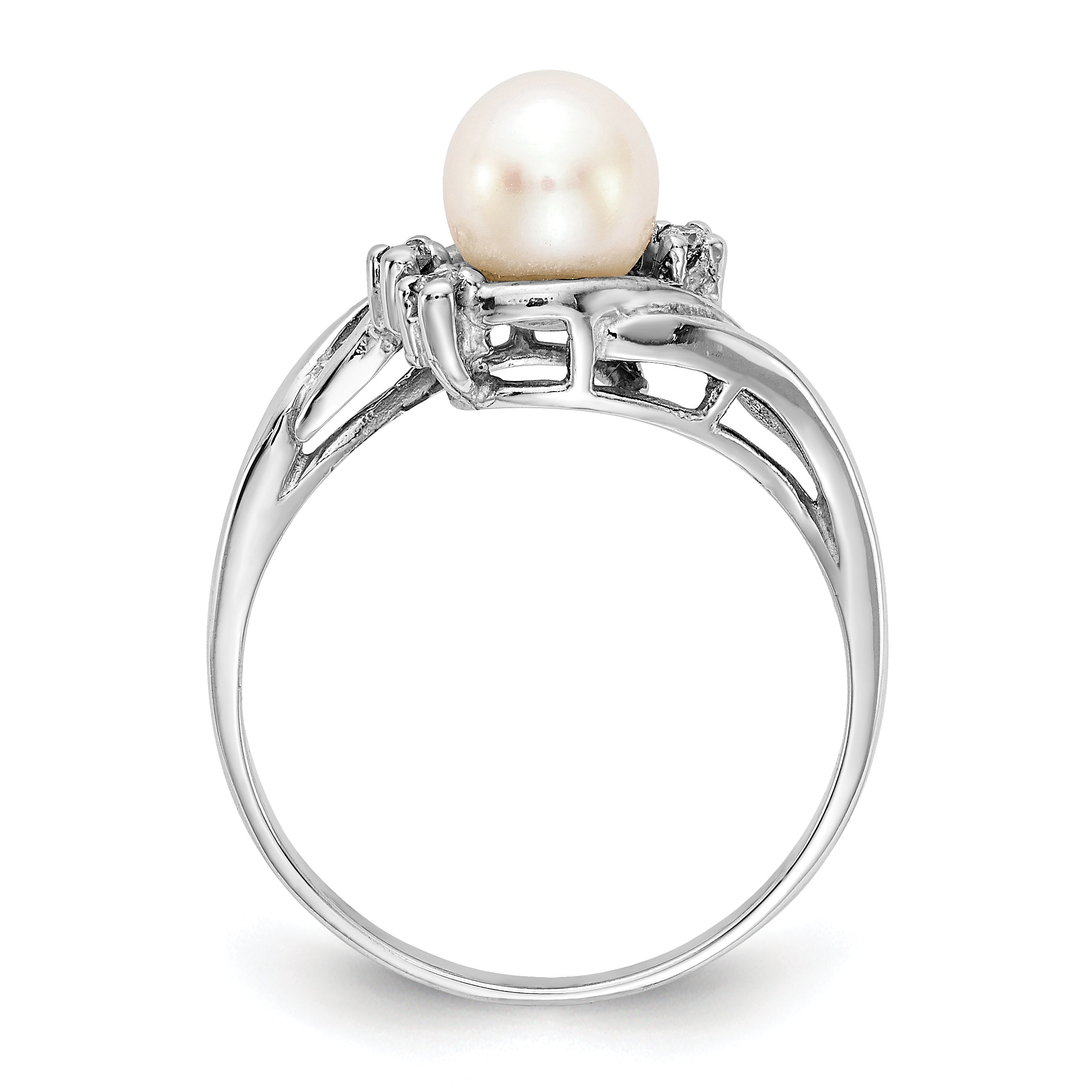 14k White Gold 6mm FW Cultured Pearl AA Diamond Ring Secondary image