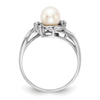 14k White Gold 6mm FW Cultured Pearl AA Diamond Ring