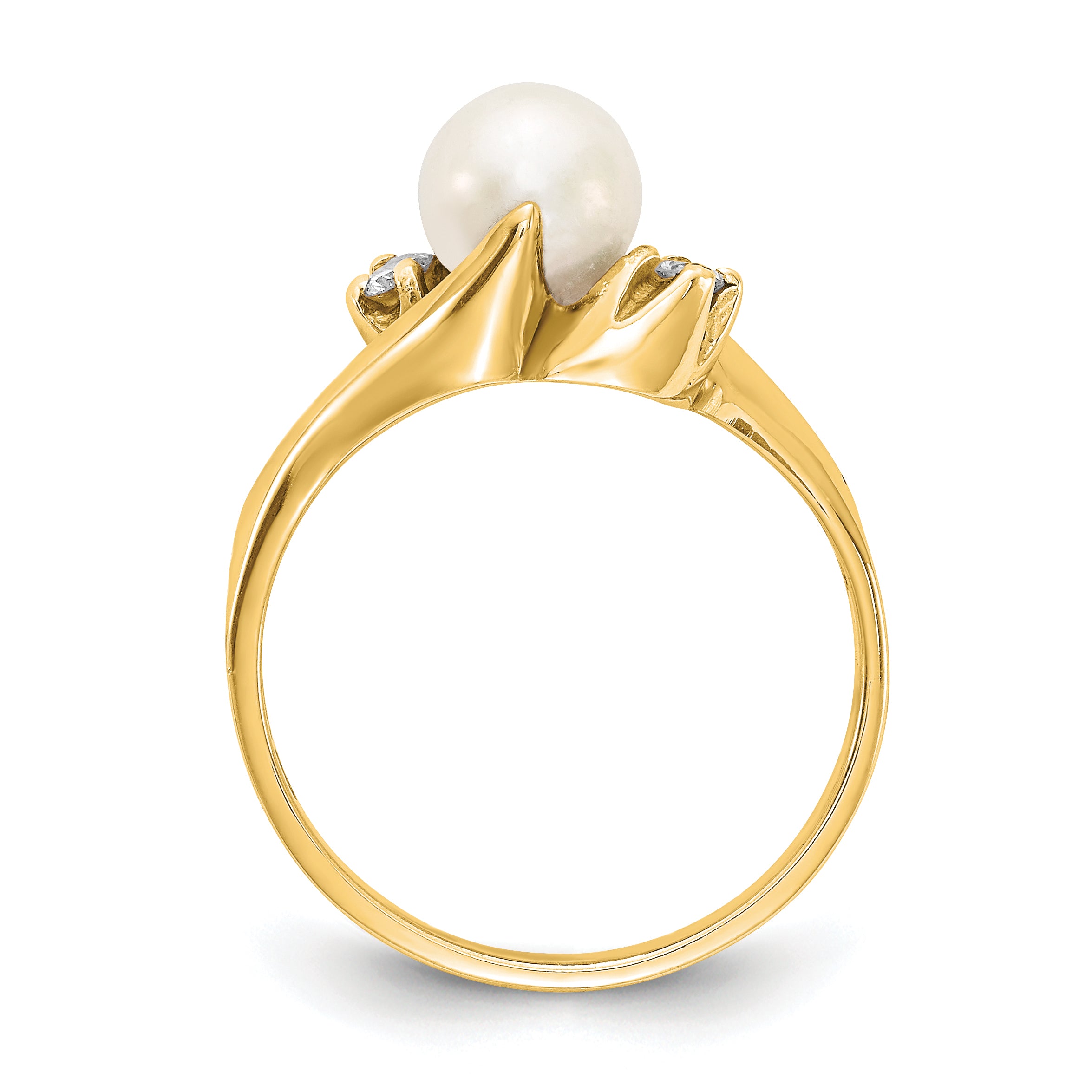 14k FW Cultured Pearl & Diamond Ring