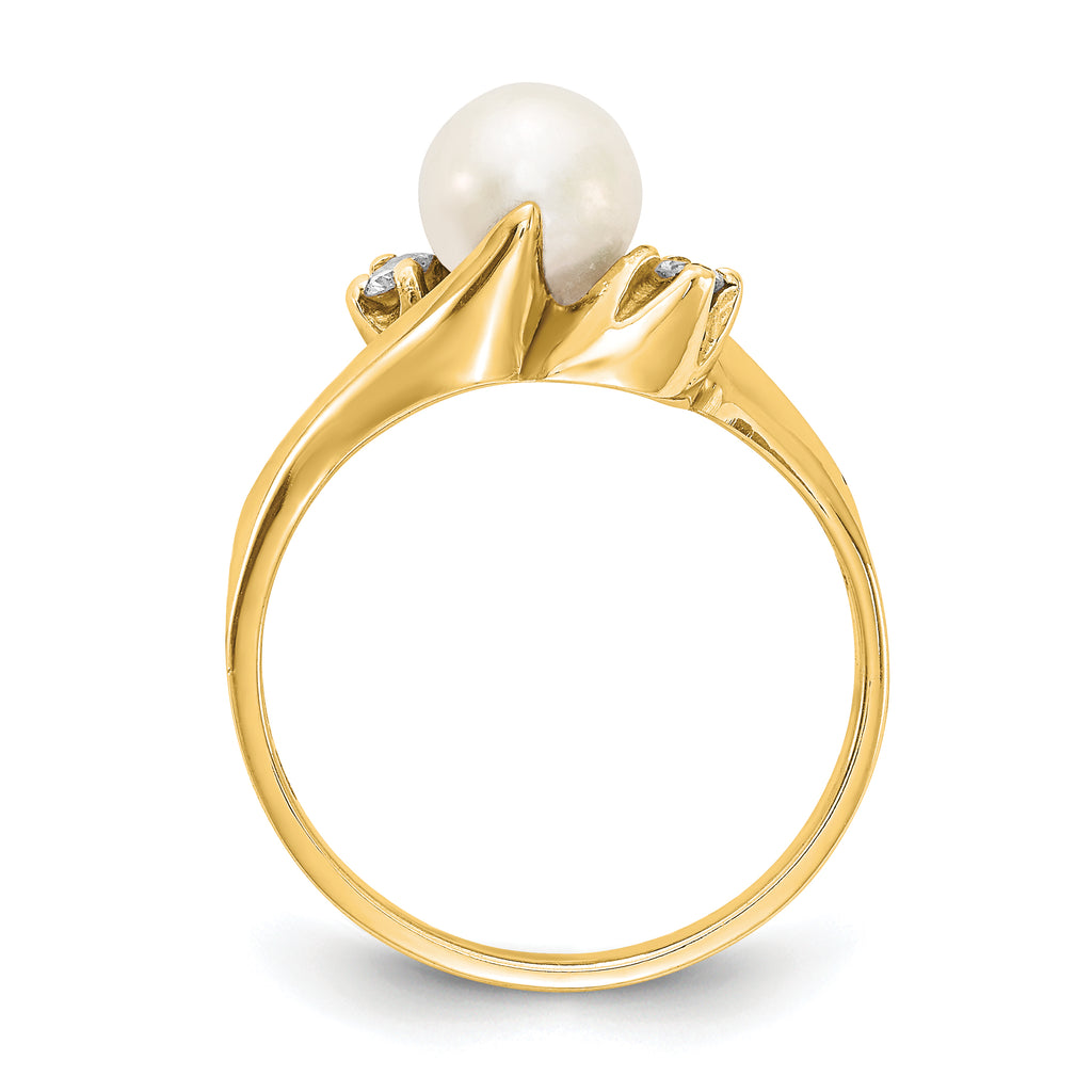 14k FW Cultured Pearl & Diamond Ring