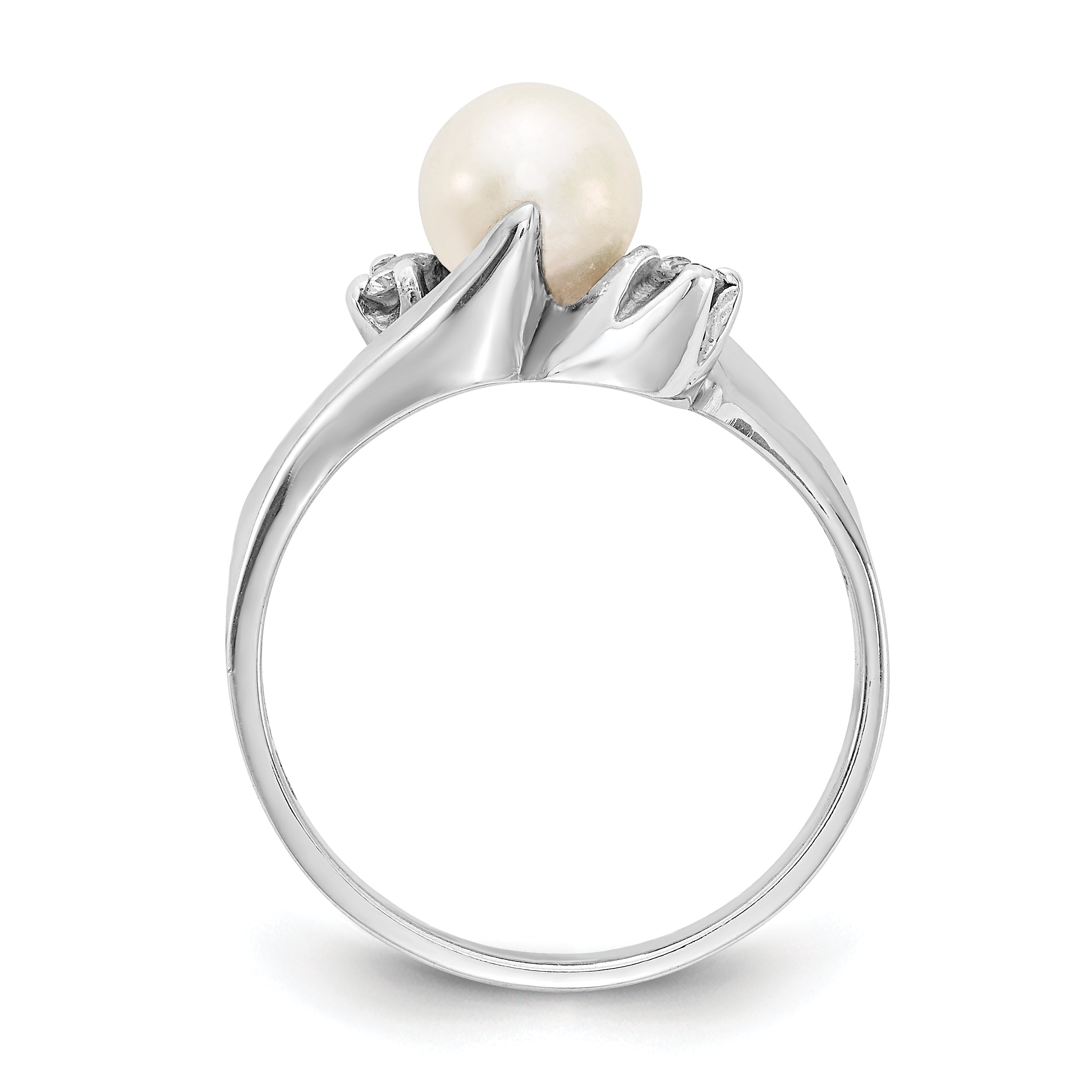14k White Gold 6mm FW Cultured Pearl AA Diamond ring Secondary image