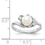 14k White Gold 6mm FW Cultured Pearl AA Diamond ring